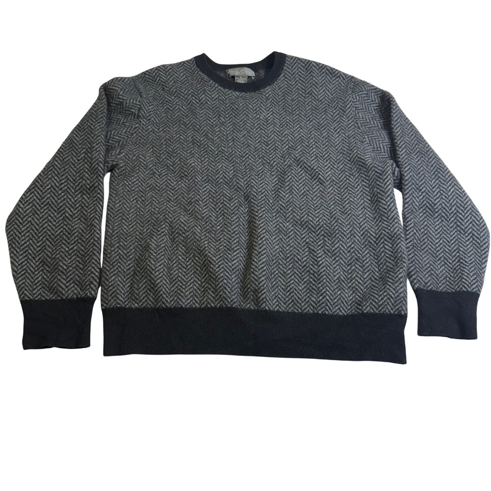 Daniel Cremieux Cashmere Sweater Mens XL Grey Herringbone Crew Neck Excellent